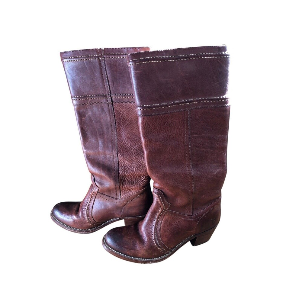 Frye 77230 Jane Stitch Riding Boots Redwood Brown Leather Western Womens 7B
